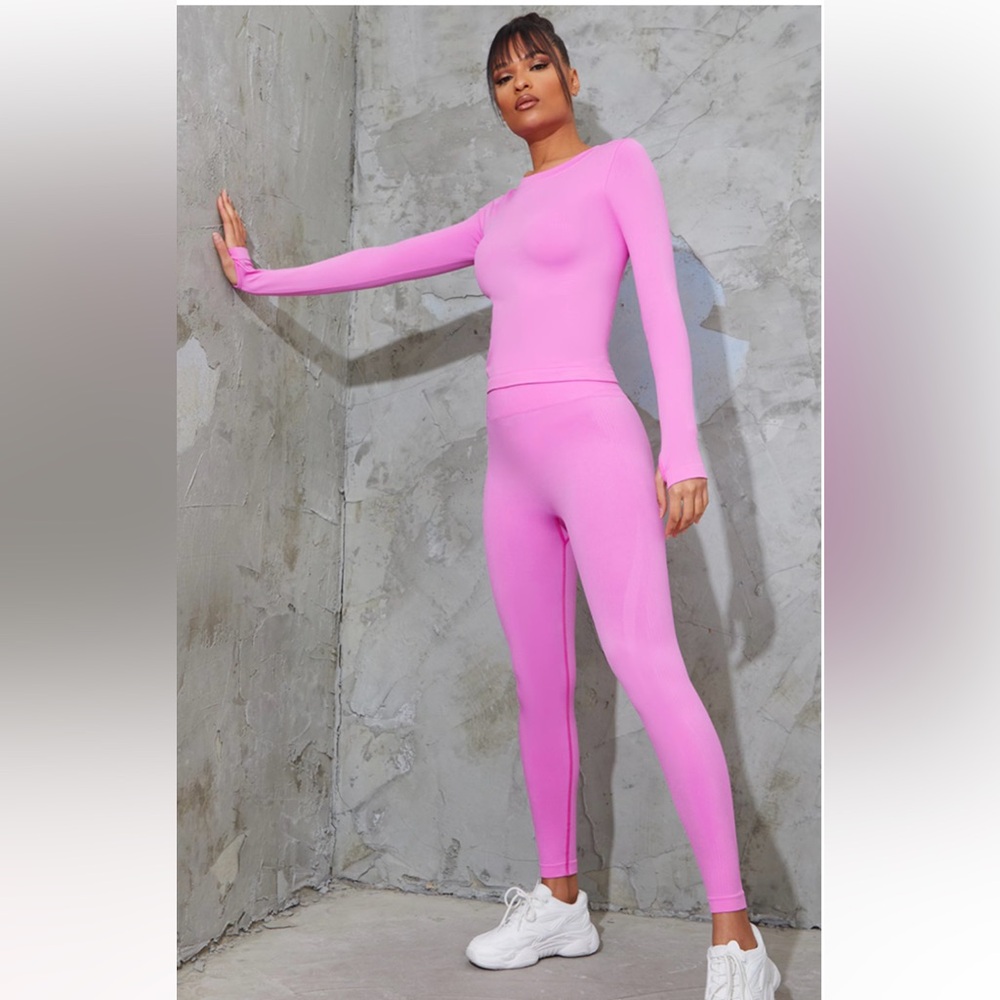 PLT Bright Pink Basic Detail Seamless High Waist Gym Leggings & Top